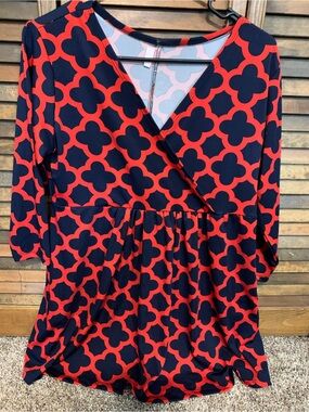 Flirty Pink Branded Navy & Red Patterned Dress Top